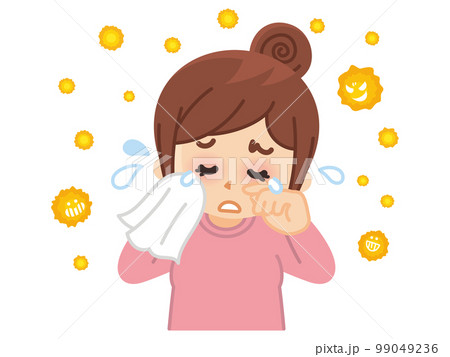 花粉によるアレルギー症状に悩まされる女性　花粉症　目のかゆみ 99049236