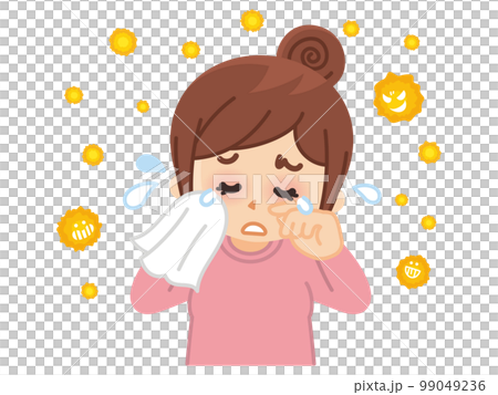 花粉によるアレルギー症状に悩まされる女性　花粉症　目のかゆみ 99049236