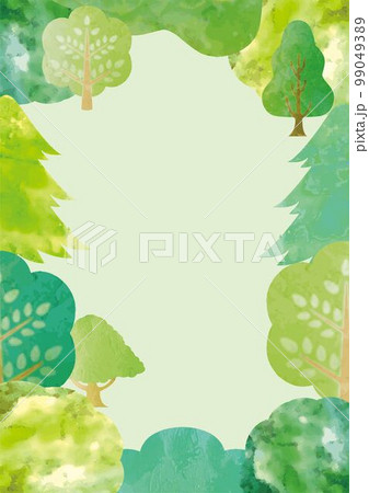 フレーム　背景　夏　森　木　緑　風景　水彩　コピースペース　イラスト素材 99049389