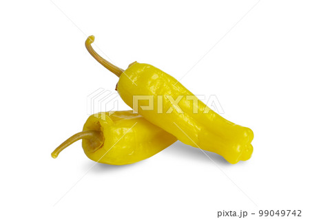 Pickled yellow greek pepper, pepperoncini or friggitelli isolated on white background 99049742