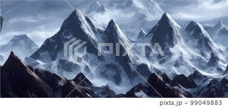 Fantasy epic magic mountain landscape. Mystical winter valley valley , Panoramic view of big mountains . Mountains landscape. Rural nature background. hills horizon 99049883