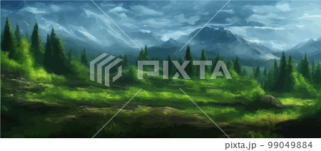 Fantasy epic magic mountain landscape. Mystical winter valley valley , Panoramic view of big mountains . Mountains landscape. Rural nature background. hills horizon 99049884