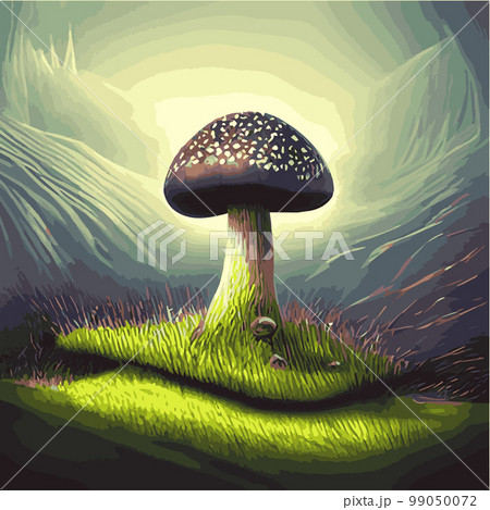 Surreal rowing landscape vector illustration. Enchanted forest with mushrooms magic. meadow with colorful mushrooms fantasy style. Beautiful magic mushrooms lost forest and fireflies background fog Surreal rowing landscape vector illustration. Enchanted forest with mushrooms magic. meadow with colorful mushrooms fantasy style. Beautiful magic mushrooms lost forest and fireflies background fog 99050072