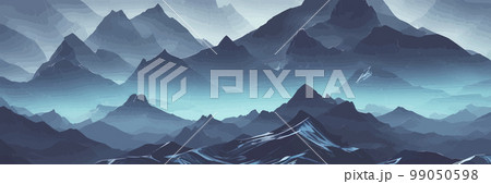Mountain spring landscape, mountains with snowy peaks lilac flower bushes, Cartoon flat springlnature, green grassland meadow with flowers, forests, beautiful spring day mountains, vector illustration Mountain spring landscape, mountains with snowy peaks lilac flower bushes, Cartoon flat springlnature, green grassland meadow with flowers, forests, beautiful spring day mountains, vector illustration 99050598