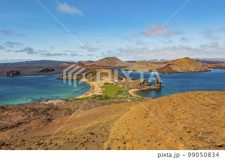 Galapagos Bartolome Island. Islas Galapagos nature travel landscape. Sullivan bay, east coast of Santiago island viewpoint 99050834