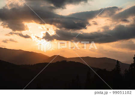 colorful sunset on top of ukrainian mountain colorful sunset on top of ukrainian mountain 99051102
