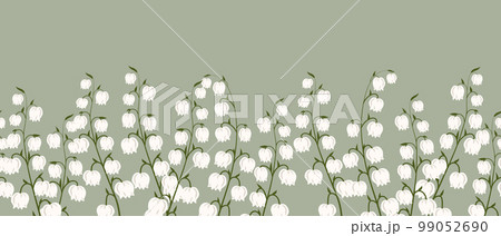 Seamless border, spring flowers lilies of the valley. Spring background with copy space. Illustration, template, print, vector Seamless border, spring flowers lilies of the valley. Spring background with copy space. Illustration, template, print, vector 99052690