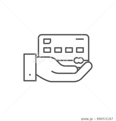 Hand holding credit card, payment with card, NFC payment lineal icon. Shopping, online banking, finance symbol design. 99053197
