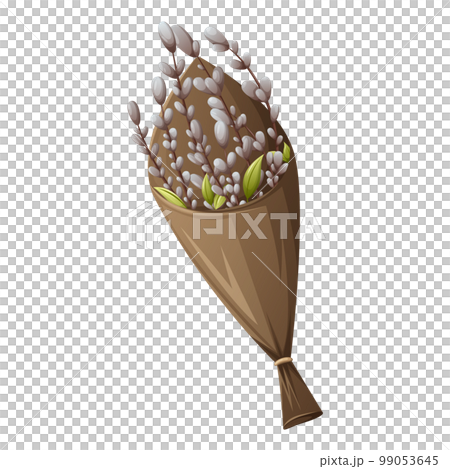 Bouquet with willow branches and leaves. Easter spring theme. Vector illustration, cartoon style, isolated background. 99053645