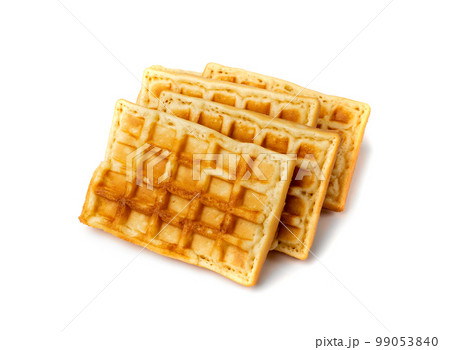 Belgian Waffle Isolated, Square Waffled Cookie, Soft Golden Belgian Waffles, Wafer Biscuit Breakfast Belgian Waffle Isolated, Square Waffled Cookie, Soft Golden Belgian Waffles, Wafer Biscuit Breakfast 99053840