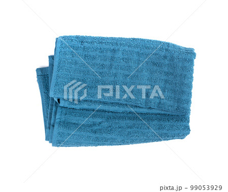 Folded Blue Towel Isolated. New Terry Cotton Towel, Soft Washcloth 99053929