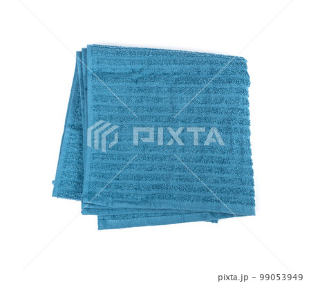 Folded Blue Towel Isolated. New Terry Cotton Towel, Soft Washcloth Folded Blue Towel Isolated. New Terry Cotton Towel, Soft Washcloth 99053949