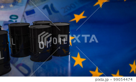 The oil tank on eu flag background image 3d rendering 99054474