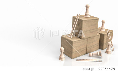The wood chess and cube on white background for business concept 3d rendering The wood chess and cube on white background for business concept 3d rendering 99054479