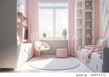 Cute interior of a children's room with modern furniture. Generative Ai. 99055372