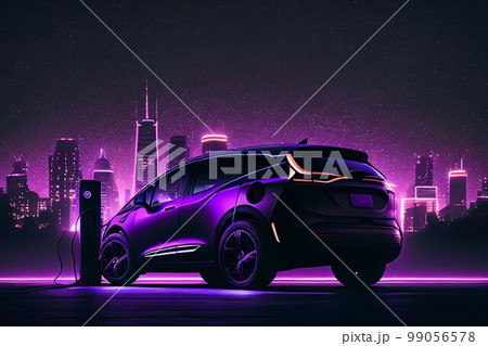 EV charging station for electric car in concept green energy Created with Generative AI technology. 99056578