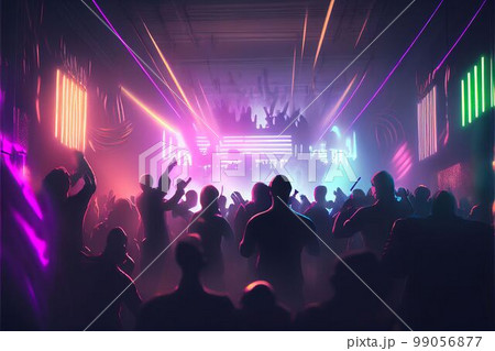 Party people enjoy concert by dancing in nightclub party Created with Generative AI technology. Party people enjoy concert by dancing in nightclub party Created with Generative AI technology. 99056877