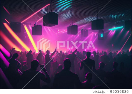 Party people enjoy concert by dancing in nightclub party Created with Generative AI technology. 99056886