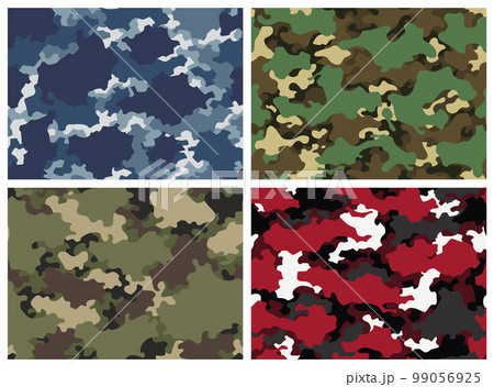 Camouflage texture seamless patterns set. Abstract modern camo backgrounds for fabric and fashion textile print. Woodland style. Textures of classic clothing in masking style 99056925