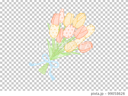 和風の模様をデザインに入れたチューリップの花束 99058626