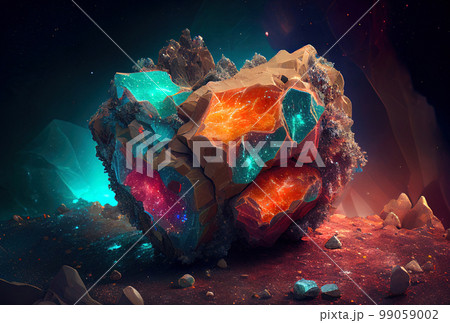 gem of extraterrestrial origin in space, natural resource from another planet in outer space gem of extraterrestrial origin in space, natural resource from another planet in outer space 99059002