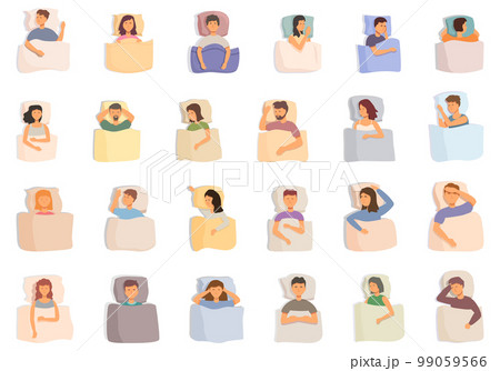 Sleeping people icons set cartoon vector. Dream bed. Good night Sleeping people icons set cartoon vector. Dream bed. Good night 99059566