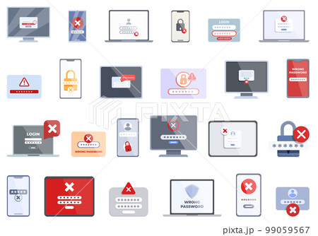 Wrong password icons set cartoon vector. Key lock. Login security 99059567