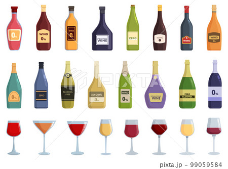 Non-alcoholic wine icons set cartoon vector. Summer party. Restaurant menu 99059584