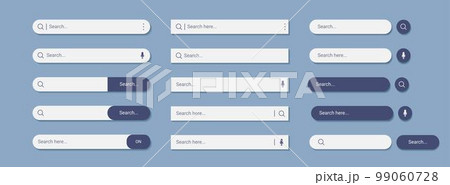Web search bar. Website box. Internet field for text. UI tab. Computer button link. WWW site browse. Online information find. Digital frame. Interface elements set. Vector illustration tidy template 99060728