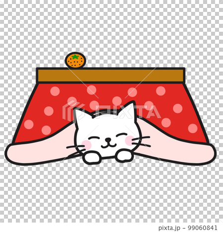 A white cat sleeping comfortably under a kotatsu - Stock Illustration ...