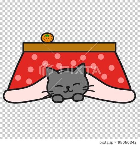 A black cat sleeping comfortably under a kotatsu 99060842