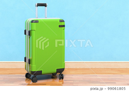 Hardside Luggage with Spinner Wheels in room near wall, 3D rendering 99061805