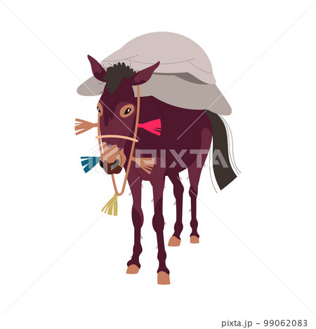 Donkey with Harness Standing with Heavy Crop Sacks on Its Back Vector Illustration 99062083