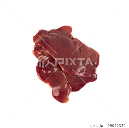 Raw Chicken Liver Isolated, Fresh Hen Offal on White Background 99062322
