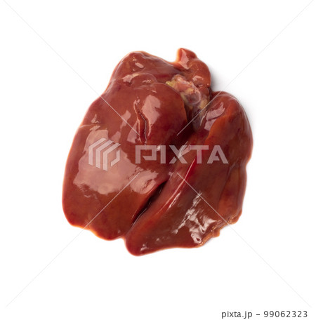 Raw Chicken Liver Isolated, Fresh Hen Offal on White Background 99062323