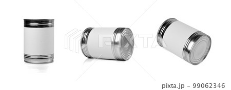 Tin Can Isolated, Preserve Template Mockup with Label, Metal Milk Package, Aluminum Cylindrical Container Tin Can Isolated, Preserve Template Mockup with Label, Metal Milk Package, Aluminum Cylindrical Container 99062346