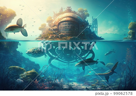 Fantasy underwater seascape with majestic...のイラスト素材 [99062578] - PIXTA