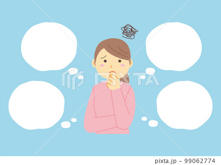 悩んでいる女性と吹き出しのイラスト_3 99062774