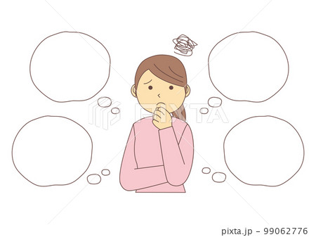 悩んでいる女性と吹き出しのイラスト_2 99062776