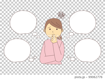 悩んでいる女性と吹き出しのイラスト_2 99062776