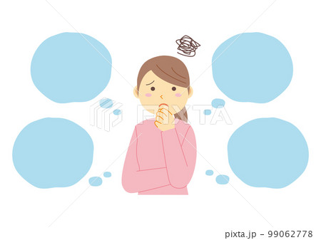 悩んでいる女性と吹き出しのイラスト_1 99062778