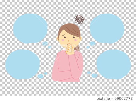 悩んでいる女性と吹き出しのイラスト_1 99062778