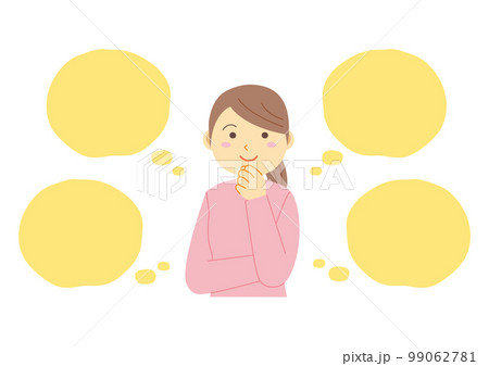 楽しいことを考える女性と吹き出しのイラスト_1 99062781