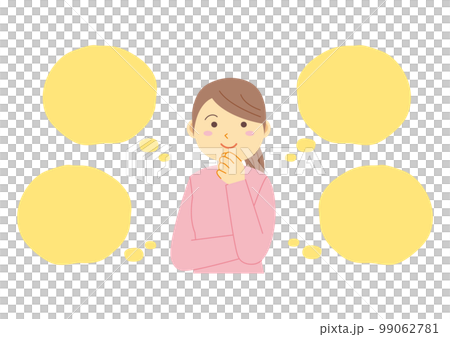 楽しいことを考える女性と吹き出しのイラスト_1 99062781