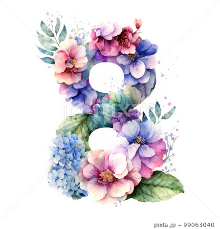 Hyacinth, Tulips and roses background in watercolor style, greeting card for 8 March holiday. 99063040