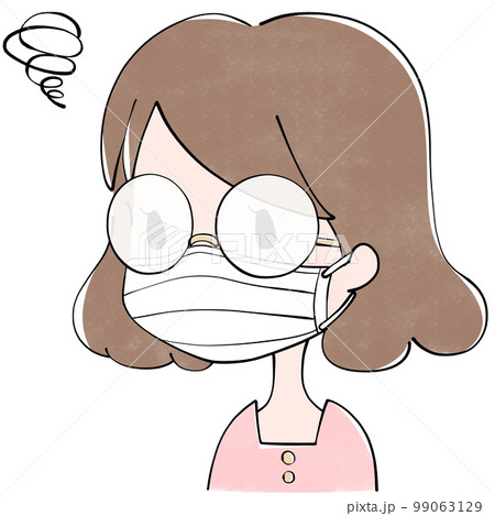 マスクで眼鏡が曇って困る女性のイラスト 99063129