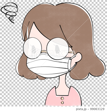 マスクで眼鏡が曇って困る女性のイラスト 99063129