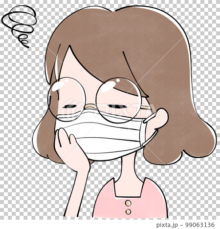 Mask and glasses Illustration of a worried woman with her hand on her cheek Mask and glasses Illustration of a worried woman with her hand on her cheek 99063136