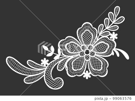 Lace decorative element with flowers and leaves. Embroidery handmade decoration. Lace decorative element with flowers and leaves. Embroidery handmade decoration. 99063576