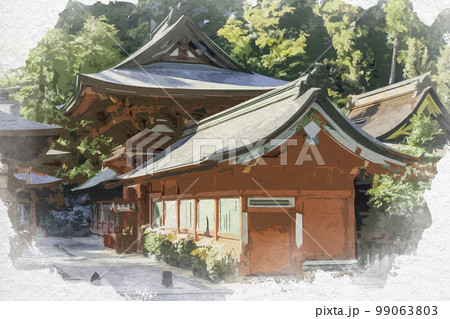 水彩画風　一之宮貫前神社　回廊　群馬県富岡市 99063803